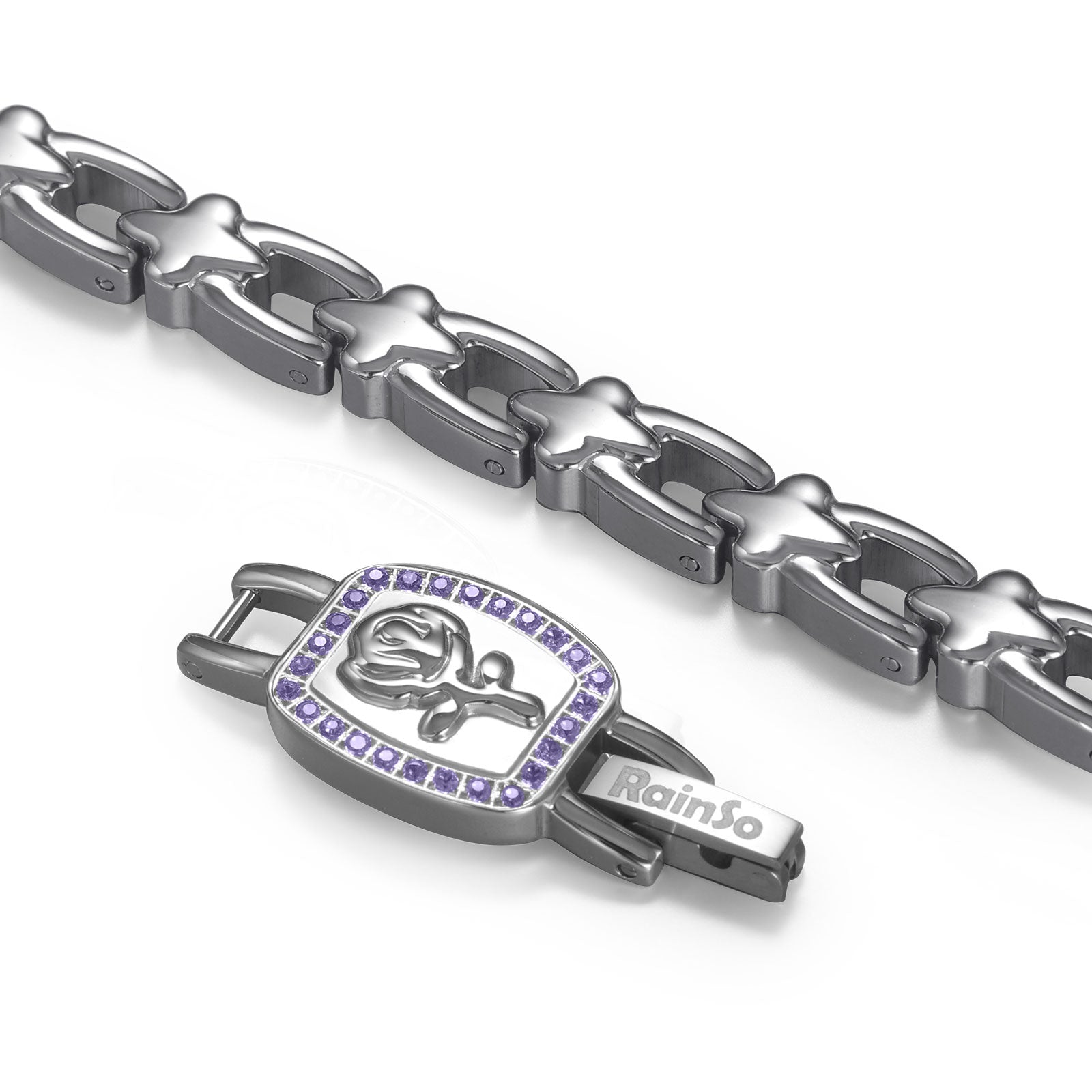 RainSo Ultra Strength Women Rose Magnetic Bracelet,Purple Diamond