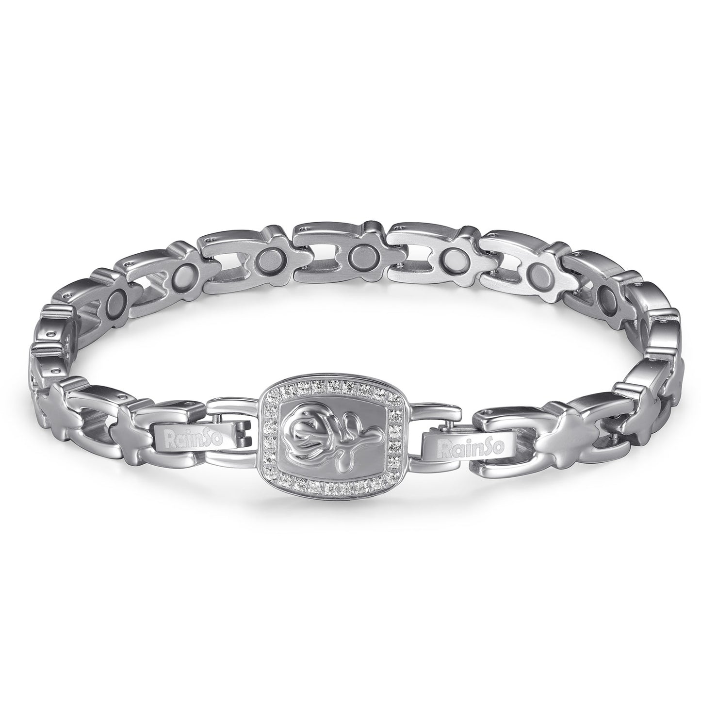 RainSo Ultra Strength Women Rose Magnetic Bracelet,White Diamond