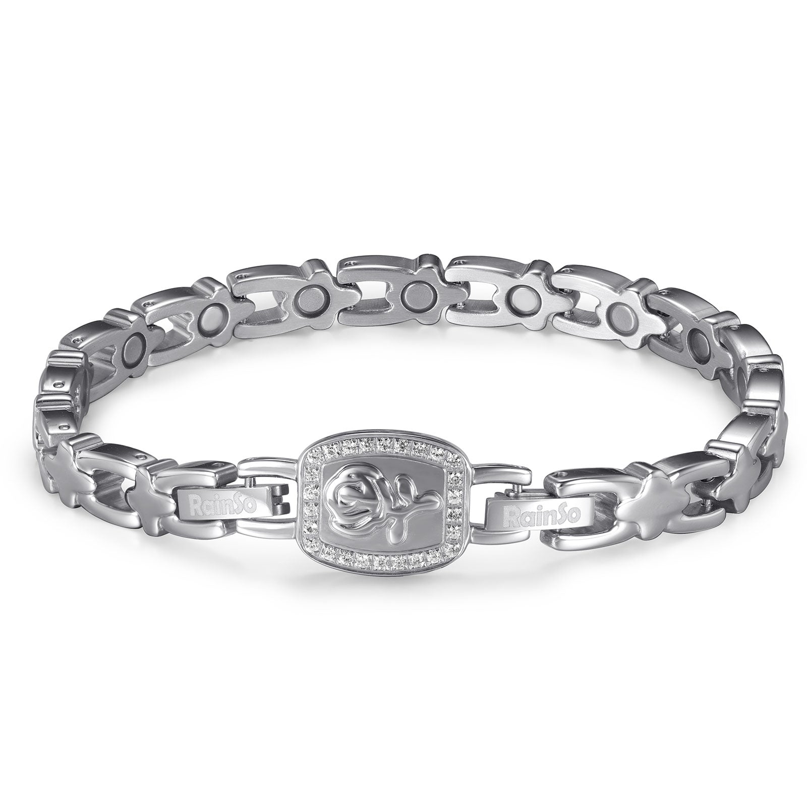 RainSo Ultra Strength Women Rose Magnetic Bracelet,White Diamond