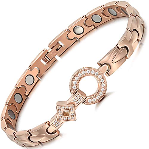 Womens Titanium Steel Magnetic Therapy Bracelets Pain Relief for Arthritis with Rhinestone